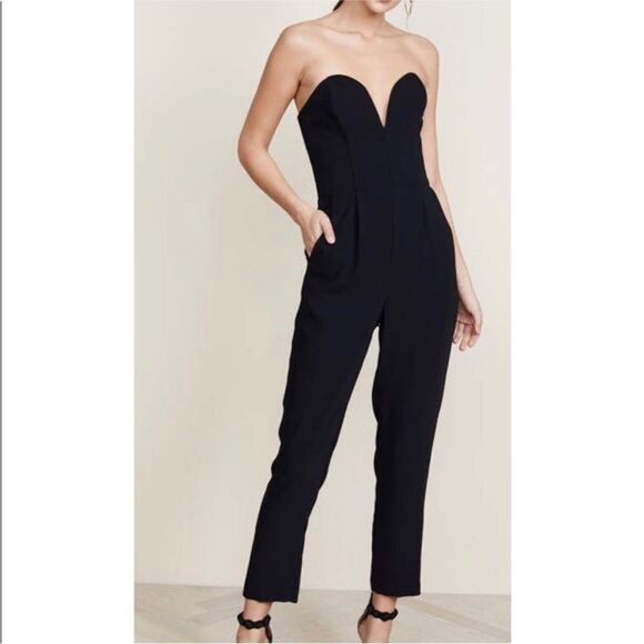 Amanda Uprichard black jumpsuit deep v back zip revolve XS - Picture 2 of 7